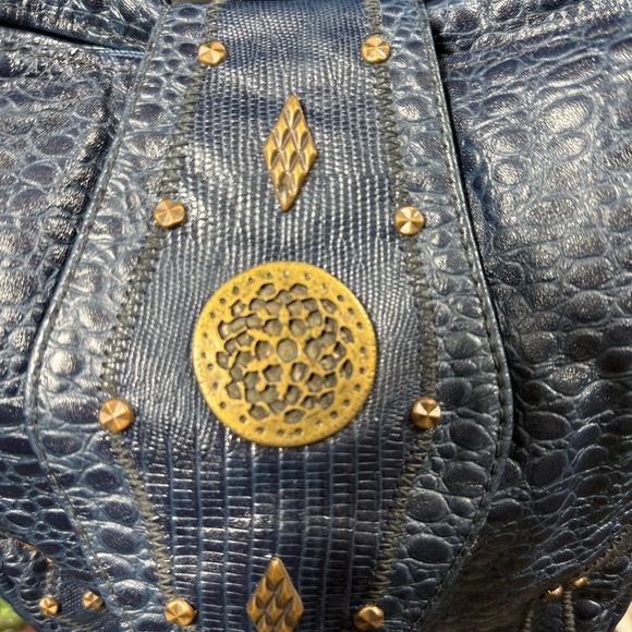 Vintage Handmade Leather Blue Designer Women's Bag - Picture 3 of 15